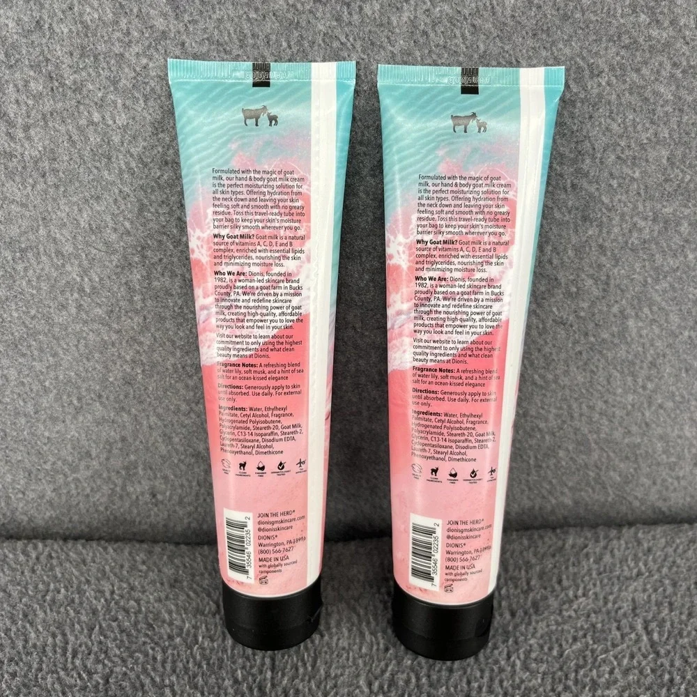 2x Dionis Hand & Body Goat Milk Cream‎ Moisturizing Treatment Water Love 3.3 Oz
